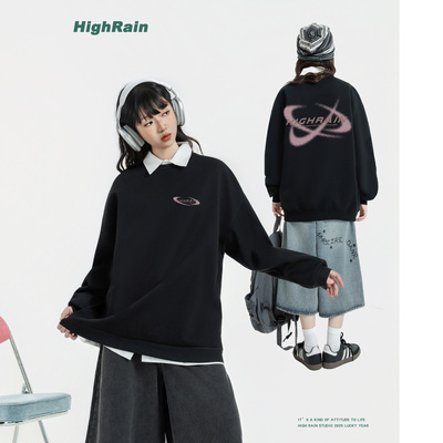 HighRain黑色圆领卫衣女秋冬新款
