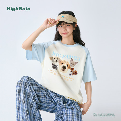 美式复古潮牌小狗印花短袖T恤