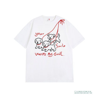 2026超火减龄上衣 t恤女夏季 HIGH RAIN韩系ins设计感白色小狗短袖