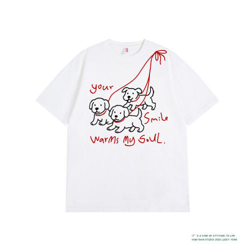 韩系ins设计感白色小狗短袖t恤