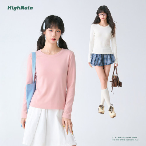 正肩修身显瘦短款长袖t恤女秋季