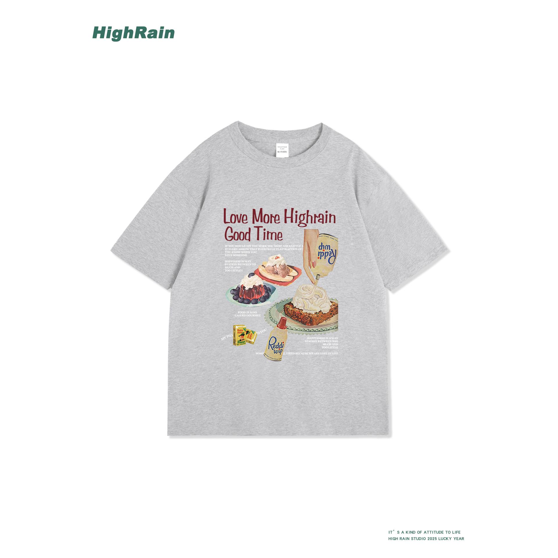 HighRain美式复古甜品印花短袖T恤男女夏季宽松街头潮牌半袖上衣