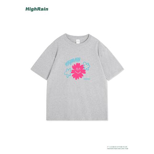 HighRain可爱笑脸花朵短袖T恤潮