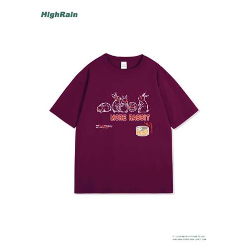 HighRain趣味手绘兔子T恤复古潮