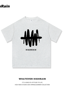 美式潮牌重磅设计感线条印花短袖t恤女灰色纯棉半袖bf情侣上衣男