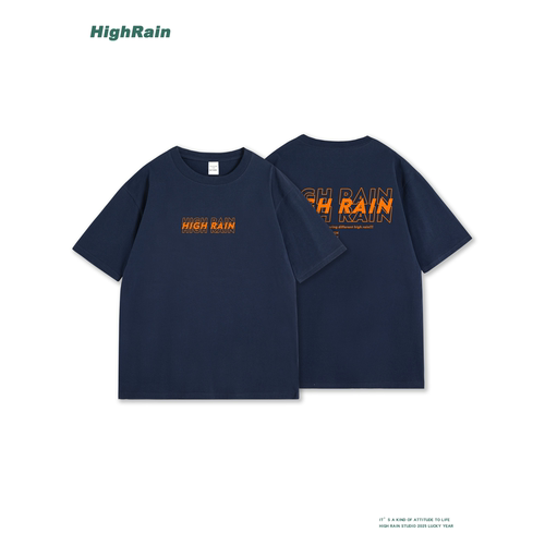 HighRain藏青色短袖T恤男夏季宽