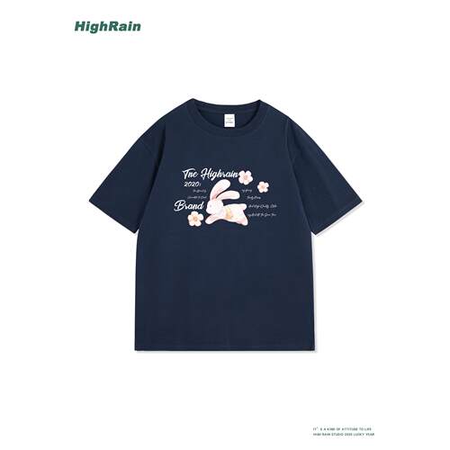 HighRain藏蓝色短袖T恤女2026新