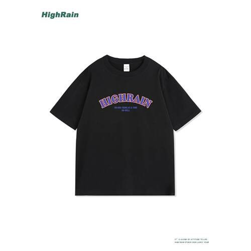HighRain夏季新款黑色印花短袖