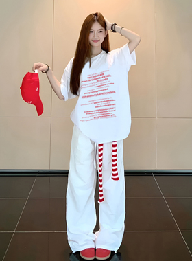 美式潮牌重磅纯棉字母夏日短袖女T恤白色街头情侣白t宽松女生上衣