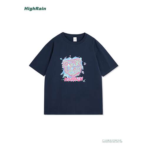 HighRain藏青色短袖T恤男夏季潮