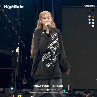 高街情侣外套 潮牌宽松套头上衣长袖 美式 复古圆领卫衣女朴彩英同款