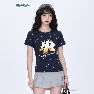 HighRain美式复古波点T恤女夏季