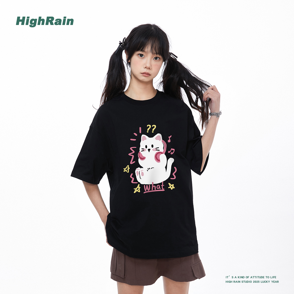 享受音乐猫咪落肩短袖男女