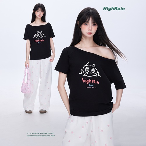 很润工作室HighRain黑色露肩T恤
