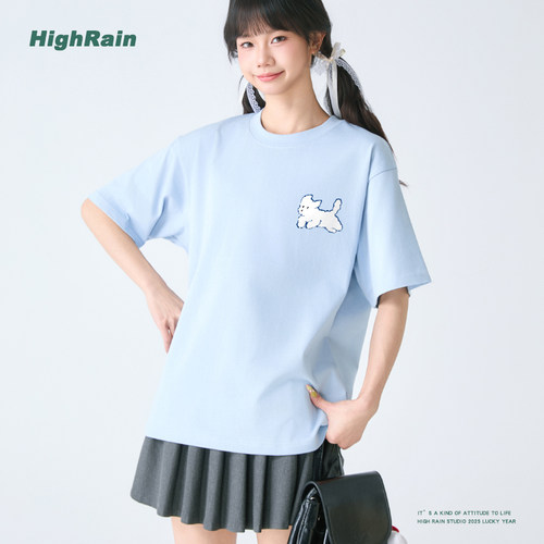新品简约小狗印花短袖T恤女