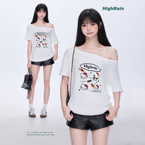 很润工作室HighRain斜肩T恤女夏
