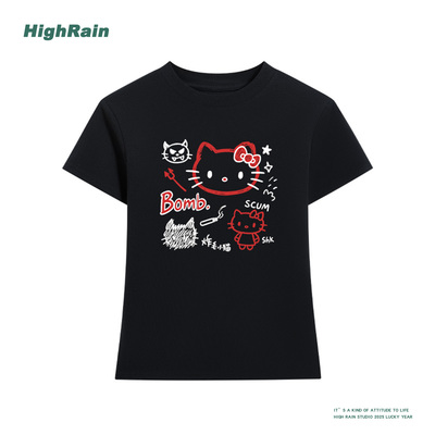 可爱凯蒂猫印花圆领T恤女