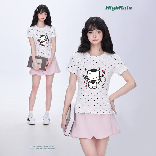 HighRain正肩波点T恤女短袖2026