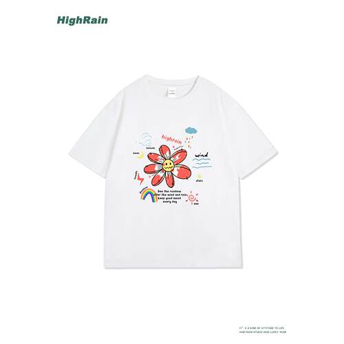 HighRain花朵笑脸涂鸦短袖T恤