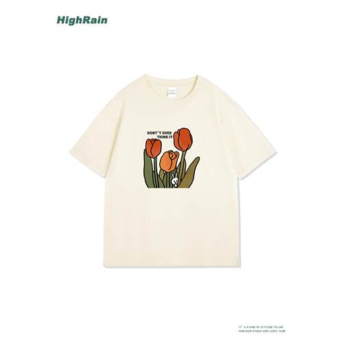 HighRain治愈系郁金香印花短袖潮