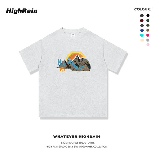 潮牌美式雪山印花短袖T恤女