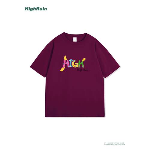 HighRain2026新款酒红色短袖T恤