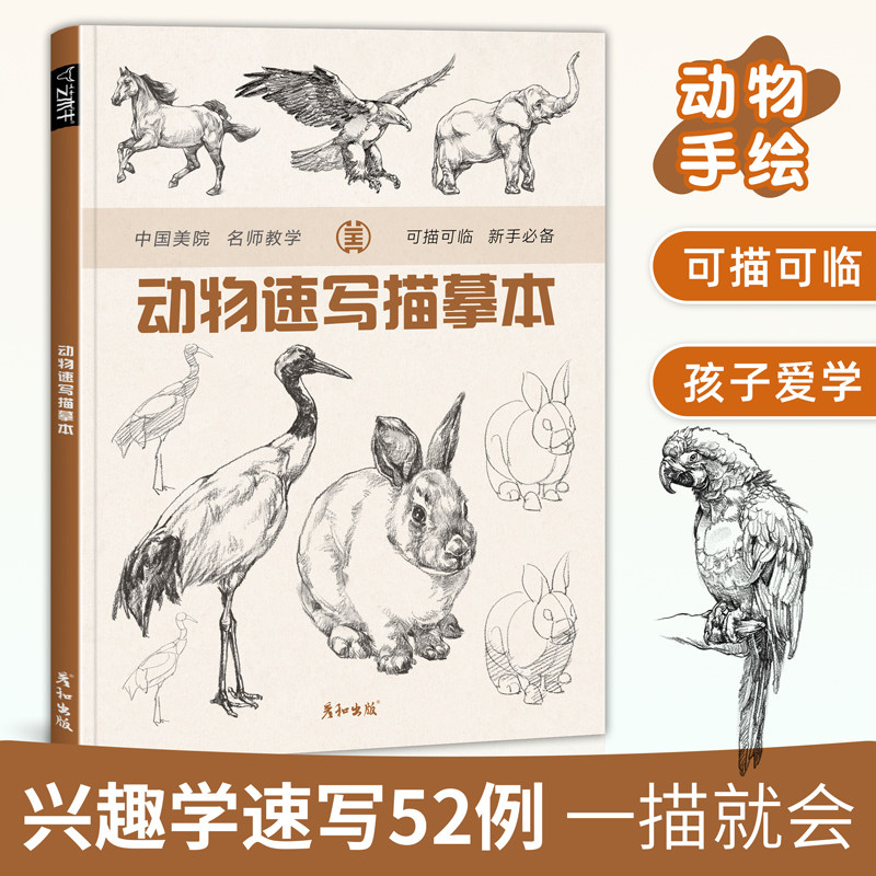 动物速写描摹本临摹素描画册素材绘画儿童控笔训练描印画画本入门教材