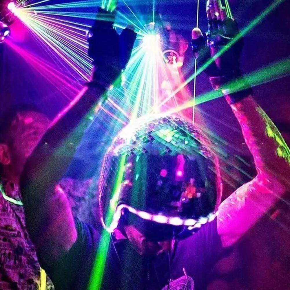 Disco ball Helmet with Retractable镜面酒吧节日迪斯科球头盔