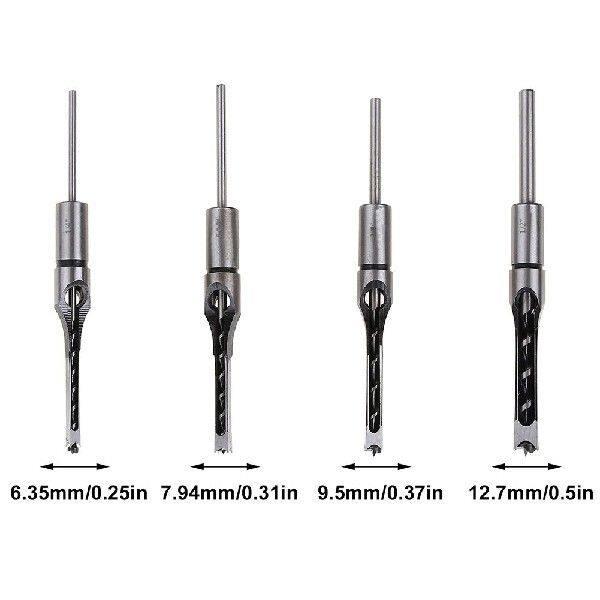 Square Hole Mortise Chisel Drill Bit 1/4in 5/16in 7/16in - 实物图