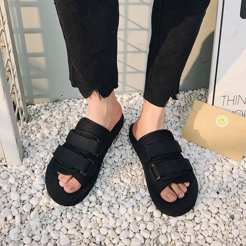 SLIPPERS MEN一字拖鞋男魔术贴外穿凉鞋INS情侣学生余文乐沙滩鞋