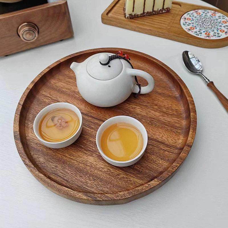 Wooden circular tray Walnut Japanese style tea tray