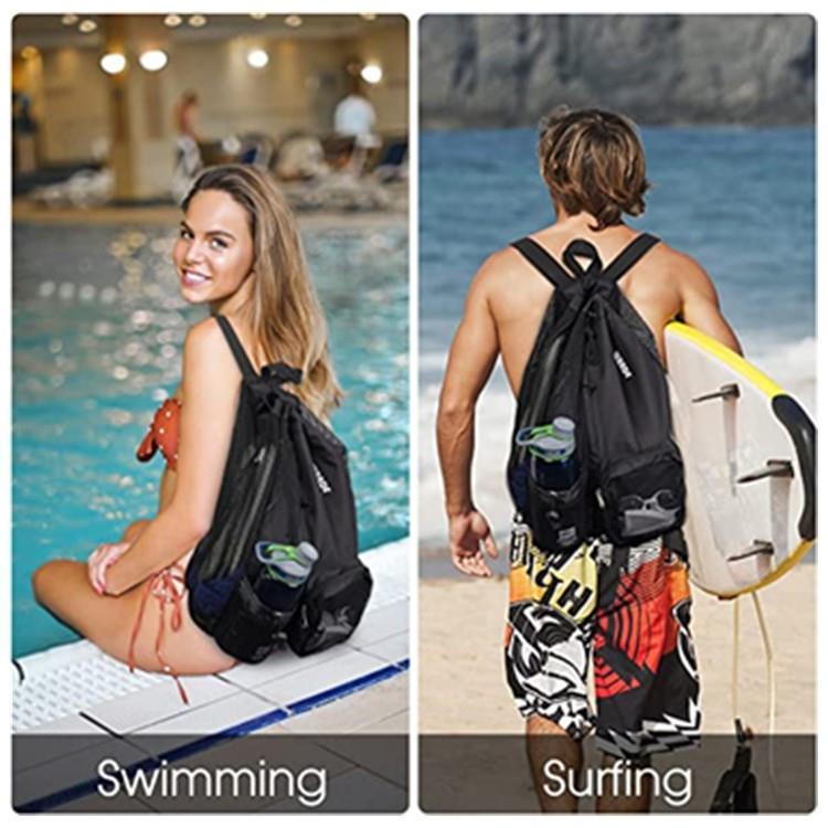 Swimming bag mesh drawstring backpack with wet bag beach ba