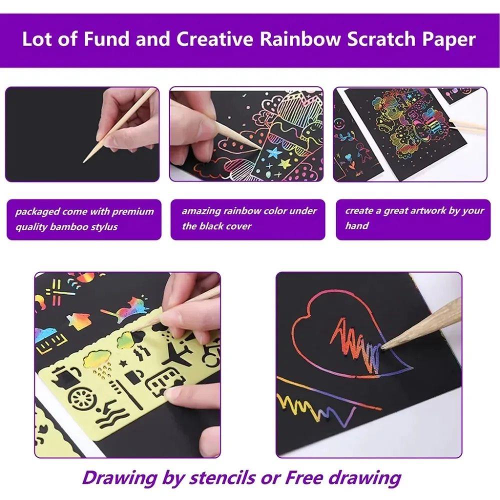 100PCS Rainbow Scratch Mini Notes Paper Pad Cards With Drawi