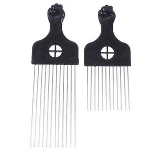 Black Fist Afro Metal Comb African Hair Pik Comb Brush Salon