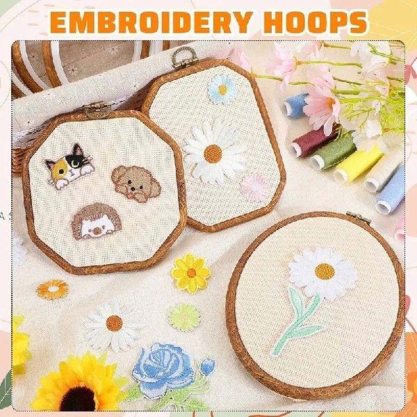 Hot 9Pcs Embroidery Hoops Imitated Wood Display Frame