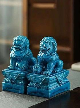 Pair of Ceramic Lion Sculpture Ornaments Chinese Guardian