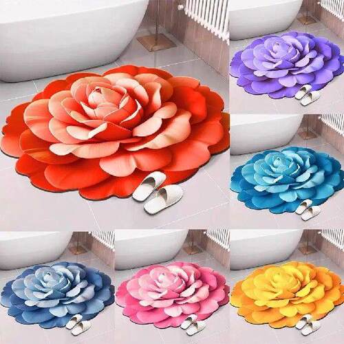 Special-shaped Flower Carpet Non-slip Absorbent Peony Floor
