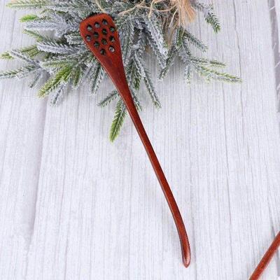 5pcs Wooden Honey Spoon Hollow Mixing Stirrer Long Handle