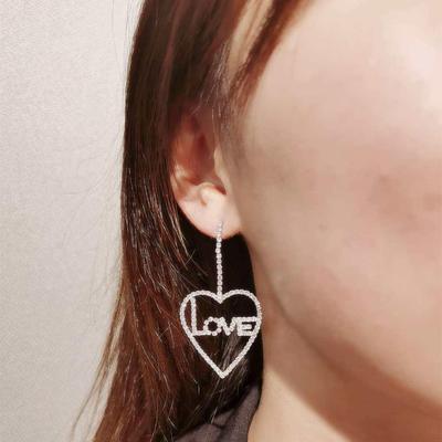 Personality asymmetric full diamond love earrings girl shiny
