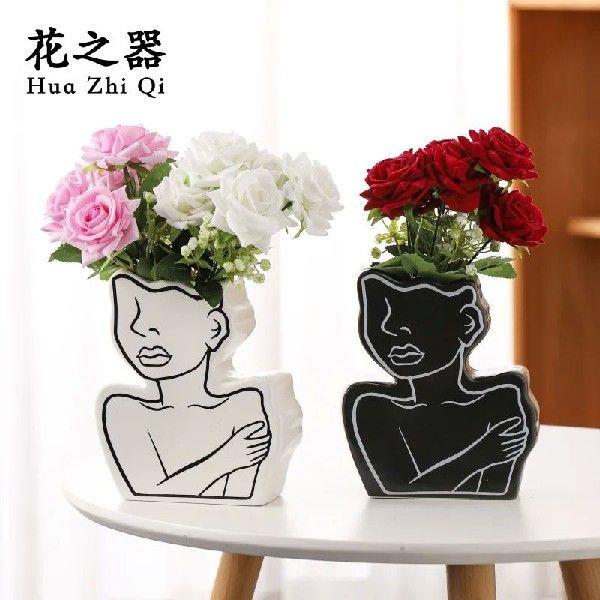 Nordic Ins Abstract Face Art Ceramic Vase Living Room Dried