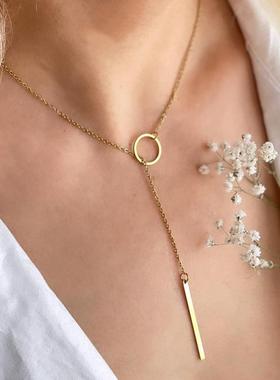 circle short necklace minimalist collarbone chain neck chai