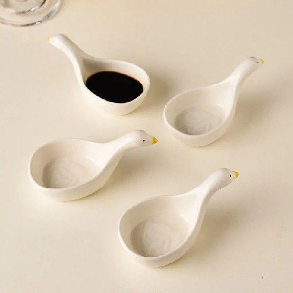 4PCS 3D Ceramic Dipping Bowls Portable Cartoon Salad