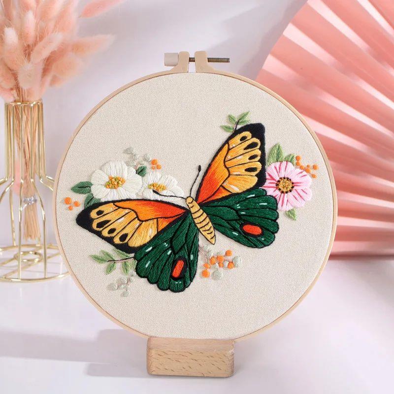 DIY Embroidery Kit Butterfly Printed Pattern for Beginner Cr