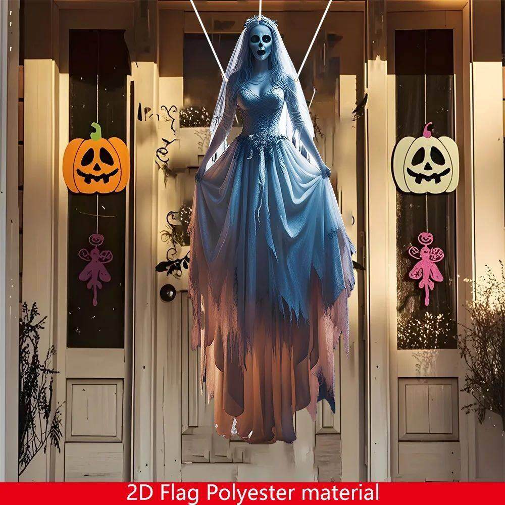 1pc Halloween Skeleton Bride Hanging Flag - Outdoor/Indoor