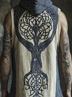 3D printed retro loose hooded vest时尚3D印花复古宽松连帽背心