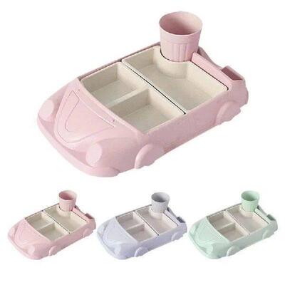 1set Creative Cartoon Car Shape Baby Plate, Bamboo Fiber PP