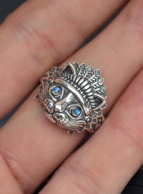 Chiba Vintage Moonlight Stone Thai Silver Indian Cat Ring Pe