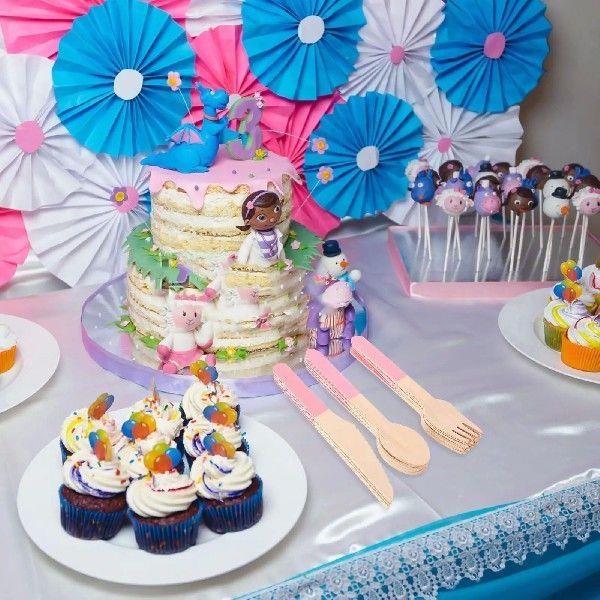 24Pcs Wooden Cutlery Disposable Birthday Party Supplies