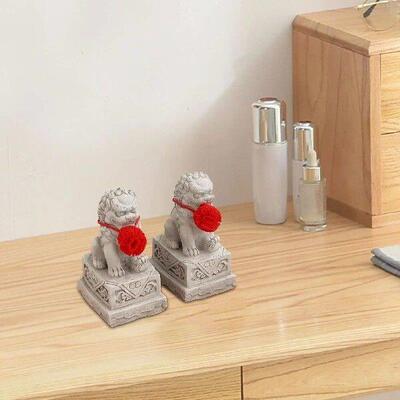 2x Dog Statue Small Lion Statues for Desk Living Room