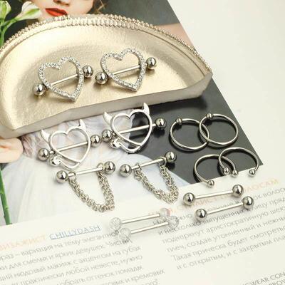 pair Pop Nipple Piercings Barbell Stainless Steel Crystal